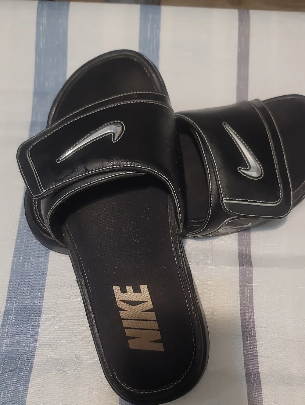 Nike Black Slide Sandals with Silver Logos